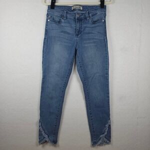 Liverpool The Skinny Crop Jeans 6/28 Blue Ibiza Raw Fringe Tulip Hem